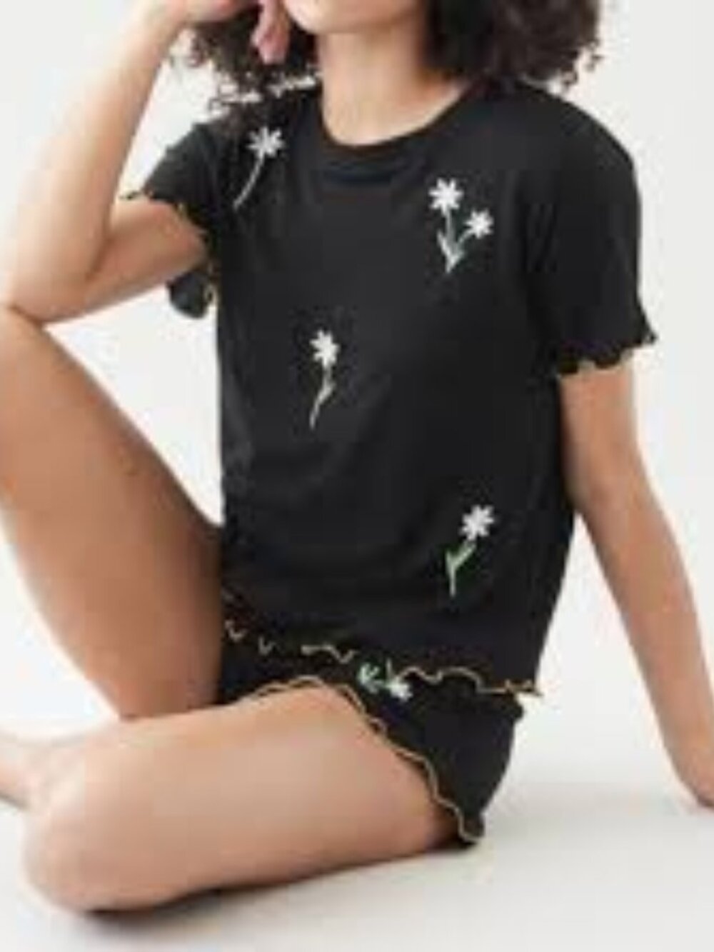 NWT EMERSON ROAD BLACK DAISY SHORT SLV SHORT PJ SET PAJAMA SZ S LOUNGE
